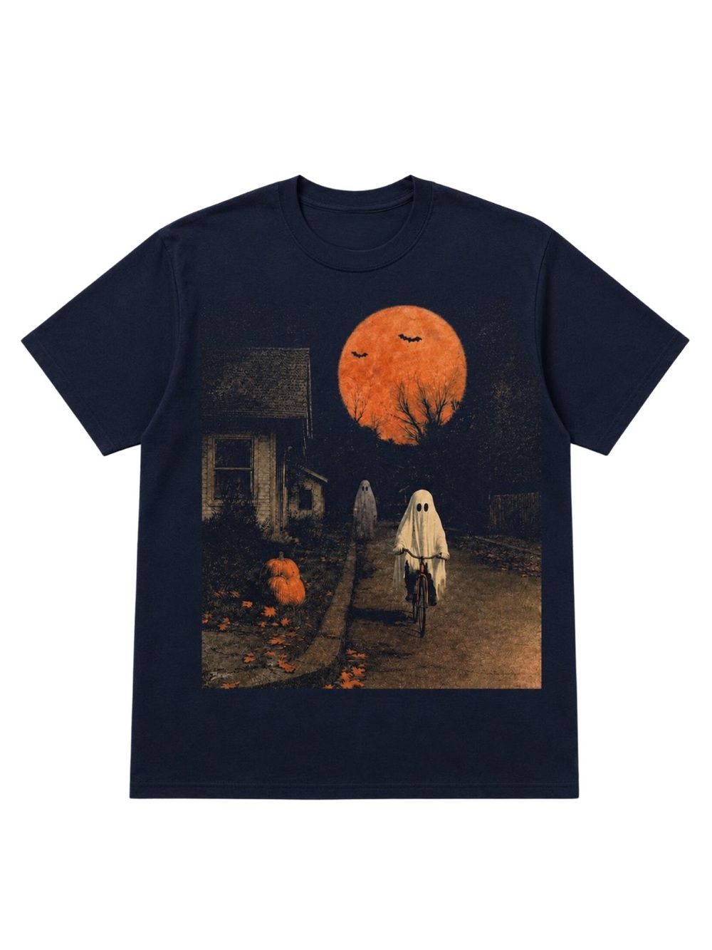 Gildan Halloween Ghost Graphic Tee - Navy